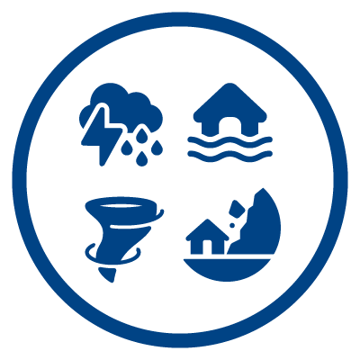 Sever weather, flood, tornado and landslide hazard icons